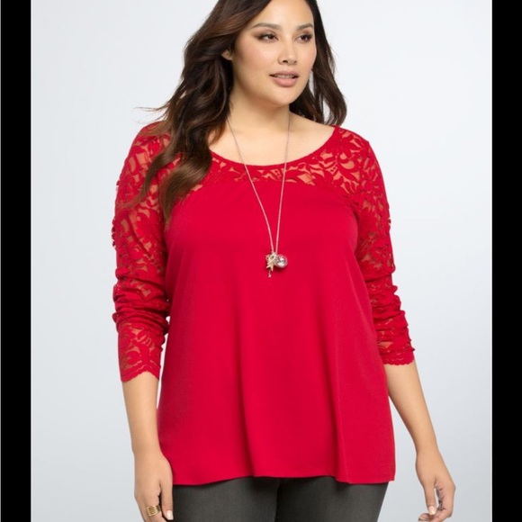 Torrid Lace Long Sleeve Blouse Red Sz 3X - Picture 1 of 9